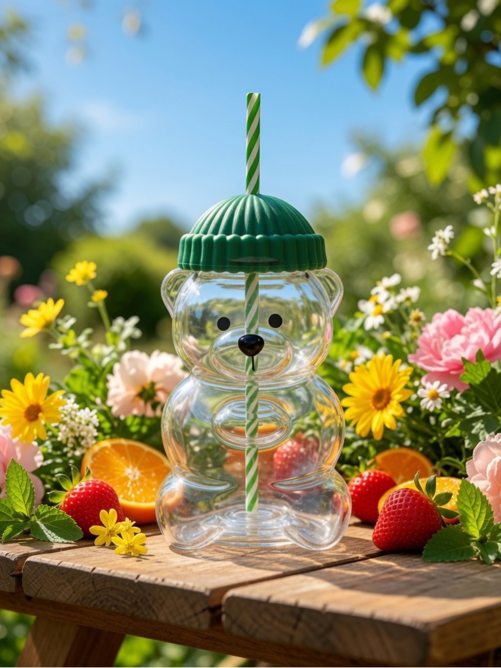 New Glass Bear Cold Cup With Straw 18oz Mug Jar - Picture 2 of 5